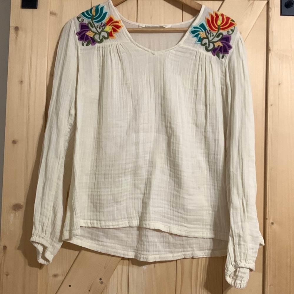 Hippie Laundry Boho peasant gauze long sleeve with Embroidery